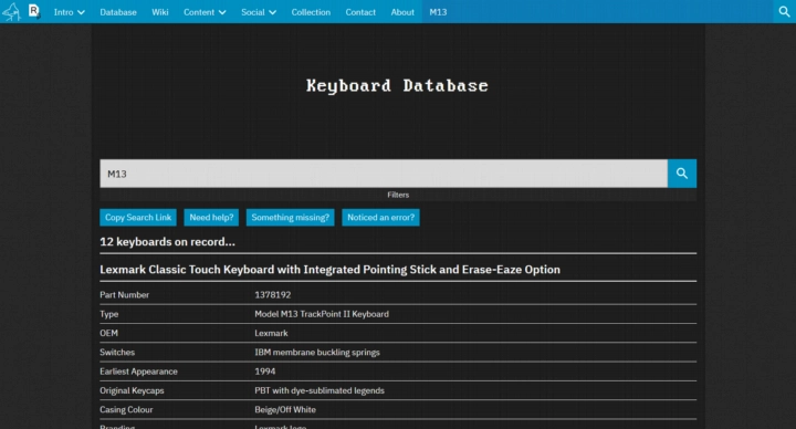 The Keyboard Database now, build 9th August 2021