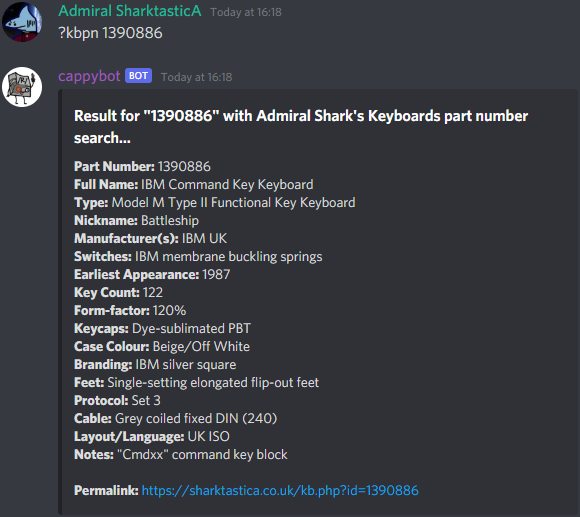 cappybot's keyboard part number search command as of 8th September 2021