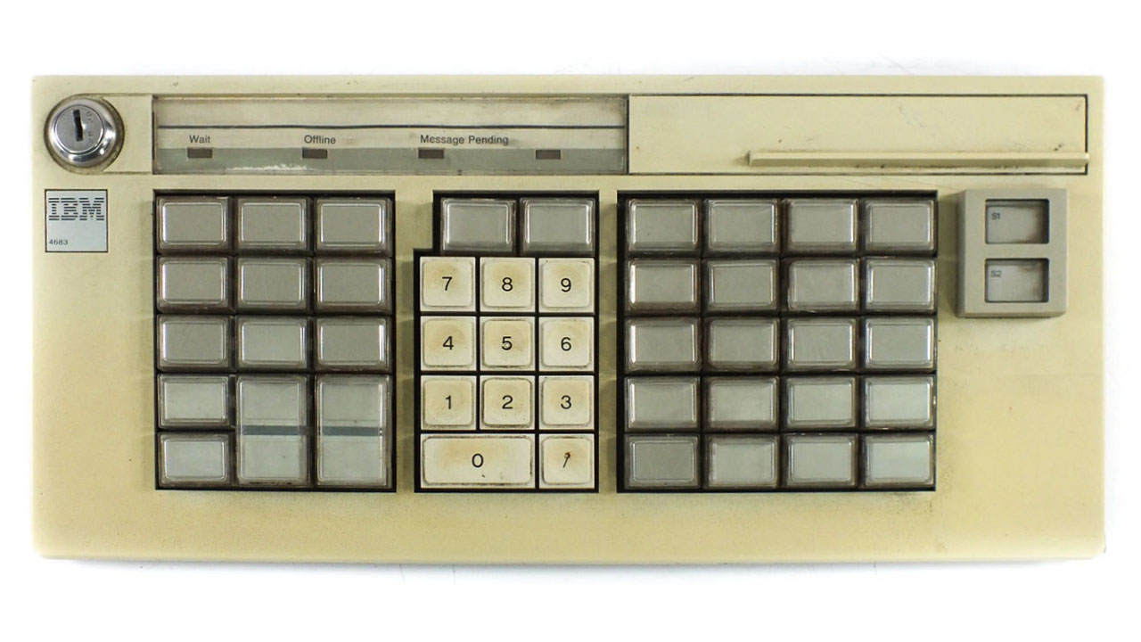 A photo of an IBM 4680 50-Key Modifiable Keyboard
