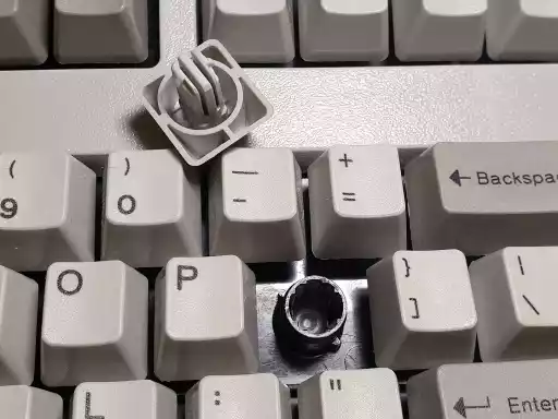 A photo of IBM Quiet Touch rubber domes on an IBM Basic Keyboard