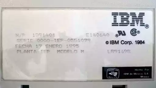 A photo of a rear label from an IBM PS/2 Enhanced Keyboard made at the Guadalajara, Jalisco plant